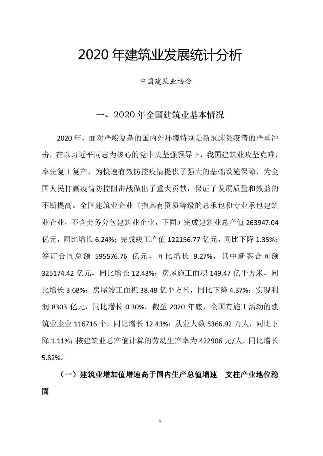 2020年建筑业发展统计分析